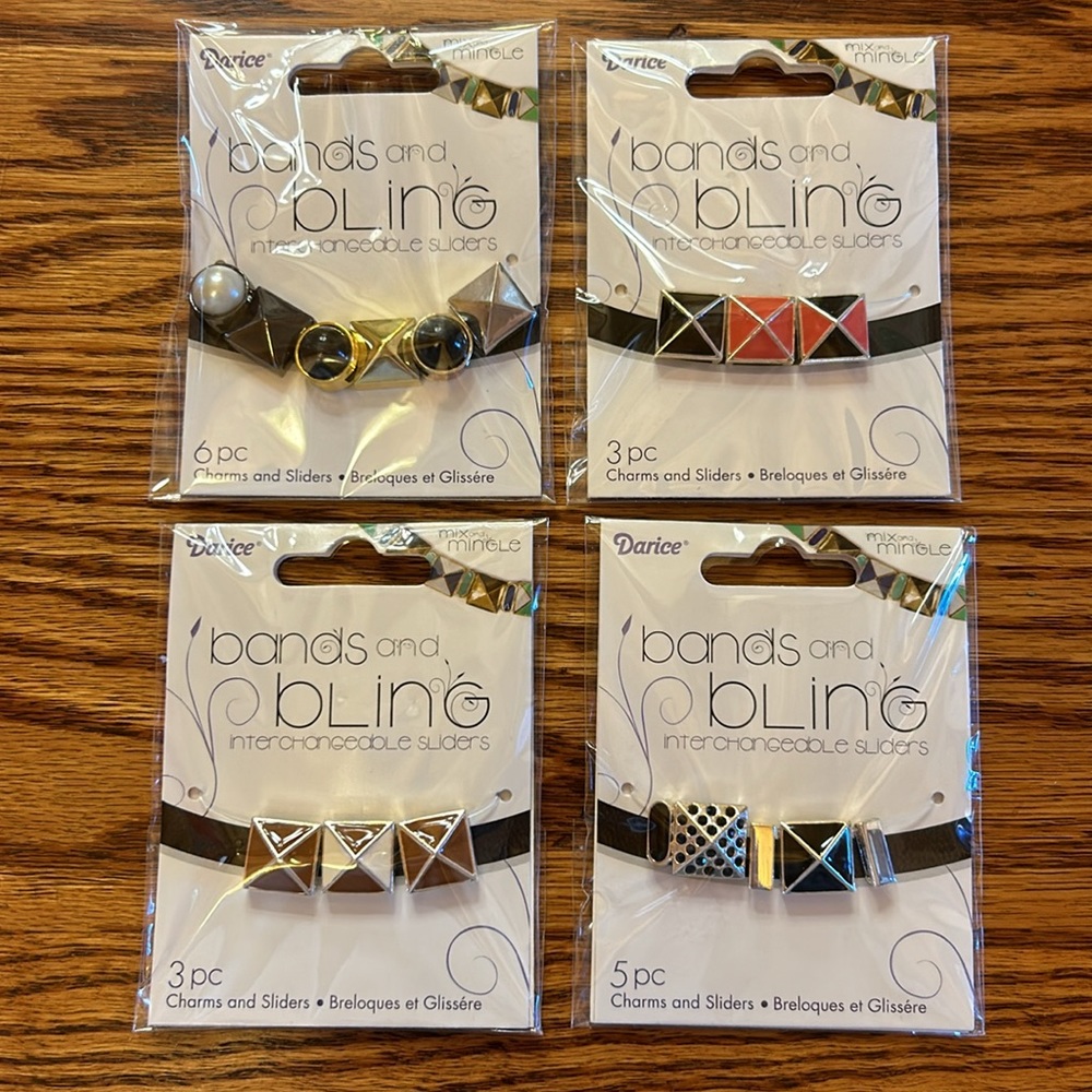 NWT 4 Packs Jewelry Interchangeable Bands & Bling Metal Charms Sliders by Darice